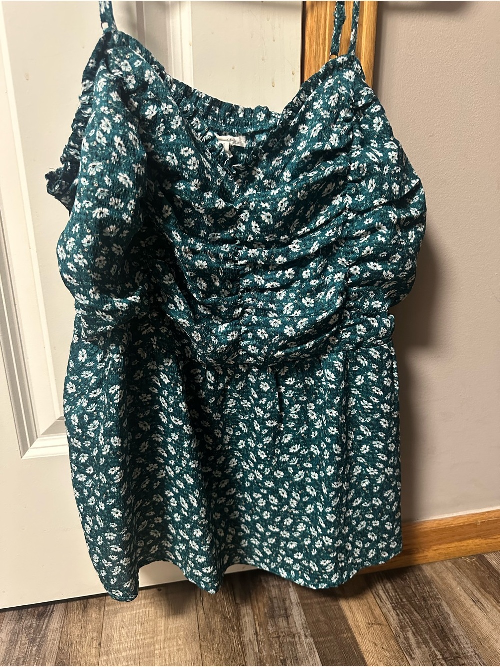 Maurices Teal Floral Cowl Neck Spaghetti Strap Tank